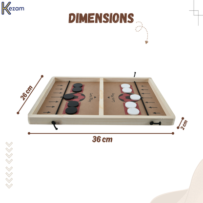 String hockey board specifications showing compact 36 cm length perfect for portable tabletop and travel play